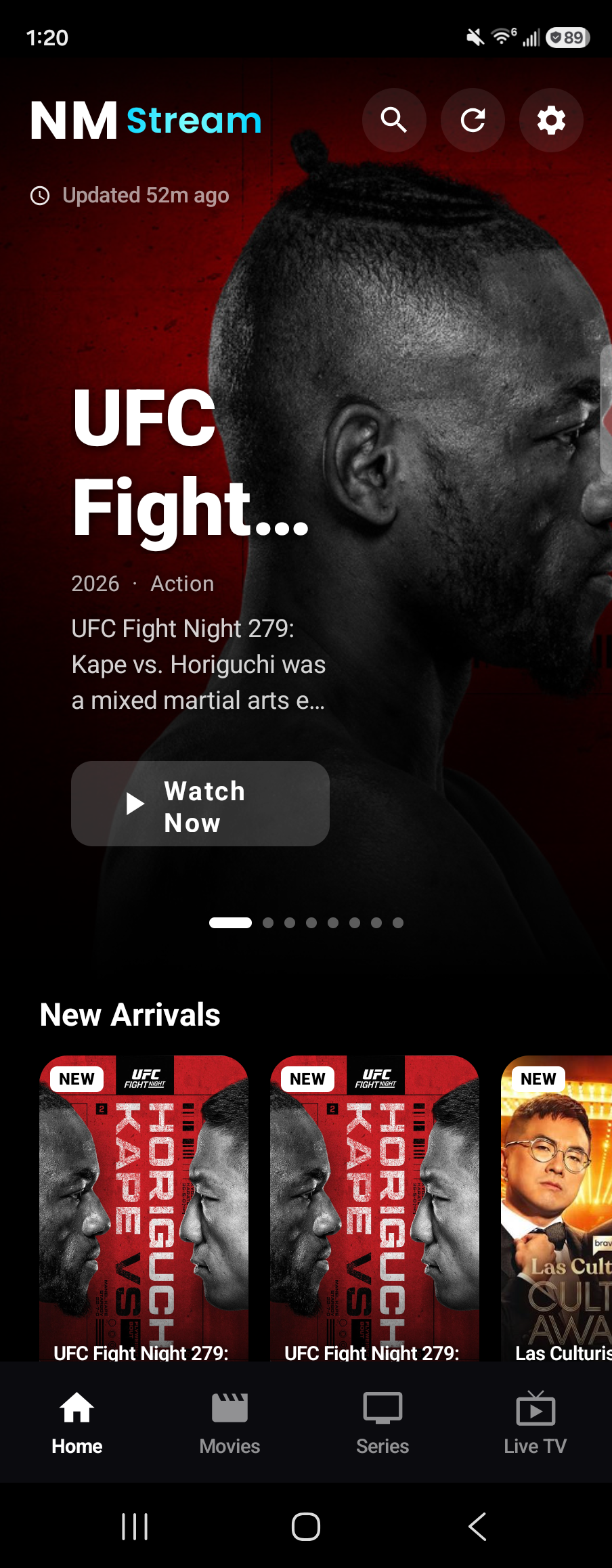 NM Stream mobile app home screen